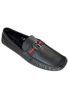 Mens Guess Black Loafers With Red Stripe & Metal G Logo Size 11